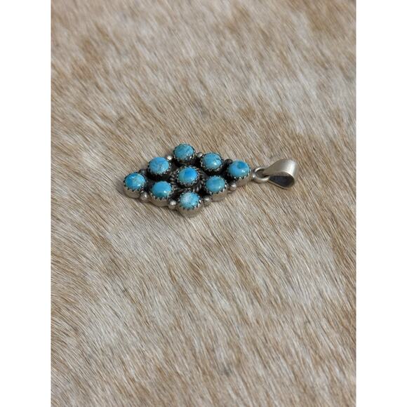 Native American SW Sterling Silver Blue Turquoise Multistone Cluster Pendant - Picture 5 of 8